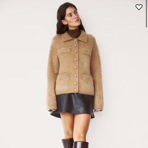 H&M MOHAIR-BLEND COLLARED CARDIGAN in Dark Beige